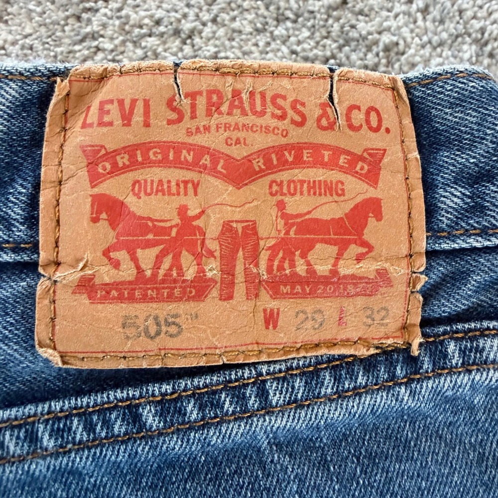 Levis 505 Regular Fit Straight Leg Medium Wash Blue Denim Jeans Mens 29x32 - Picture 5 of 5